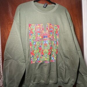 Olive Green Crewneck tatreez printed sweatshirt